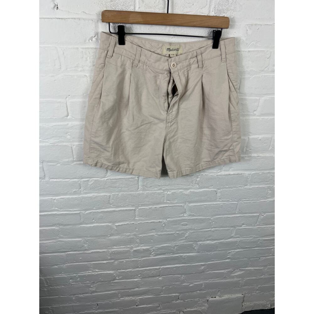 Madewell Women's Linen Blend Pleated Front Chino Shorts Stretch Ivory Size 31